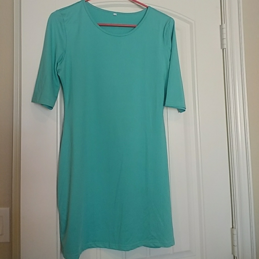 #917 Body con turquoise super soft mini 3/4 sleeve  sz med - Picture 4 of 7